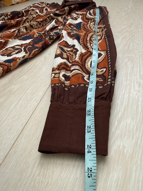 Sezane Claudio Brown and Orange Paisley Button Down Shirt - Picture 7 of 8